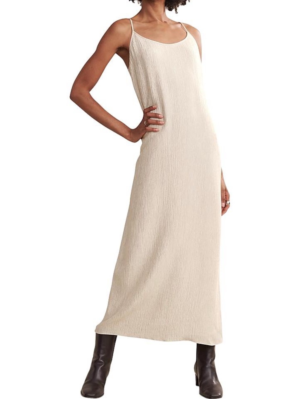 Jenni Kayne ivory Fete Pleated Long Sleeveless Slip Dress Sz Medium